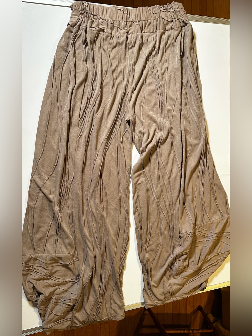 WindHorse Womens L Boho Wide Leg  Pants  Gauze Festival Lagenlook Resort Brown